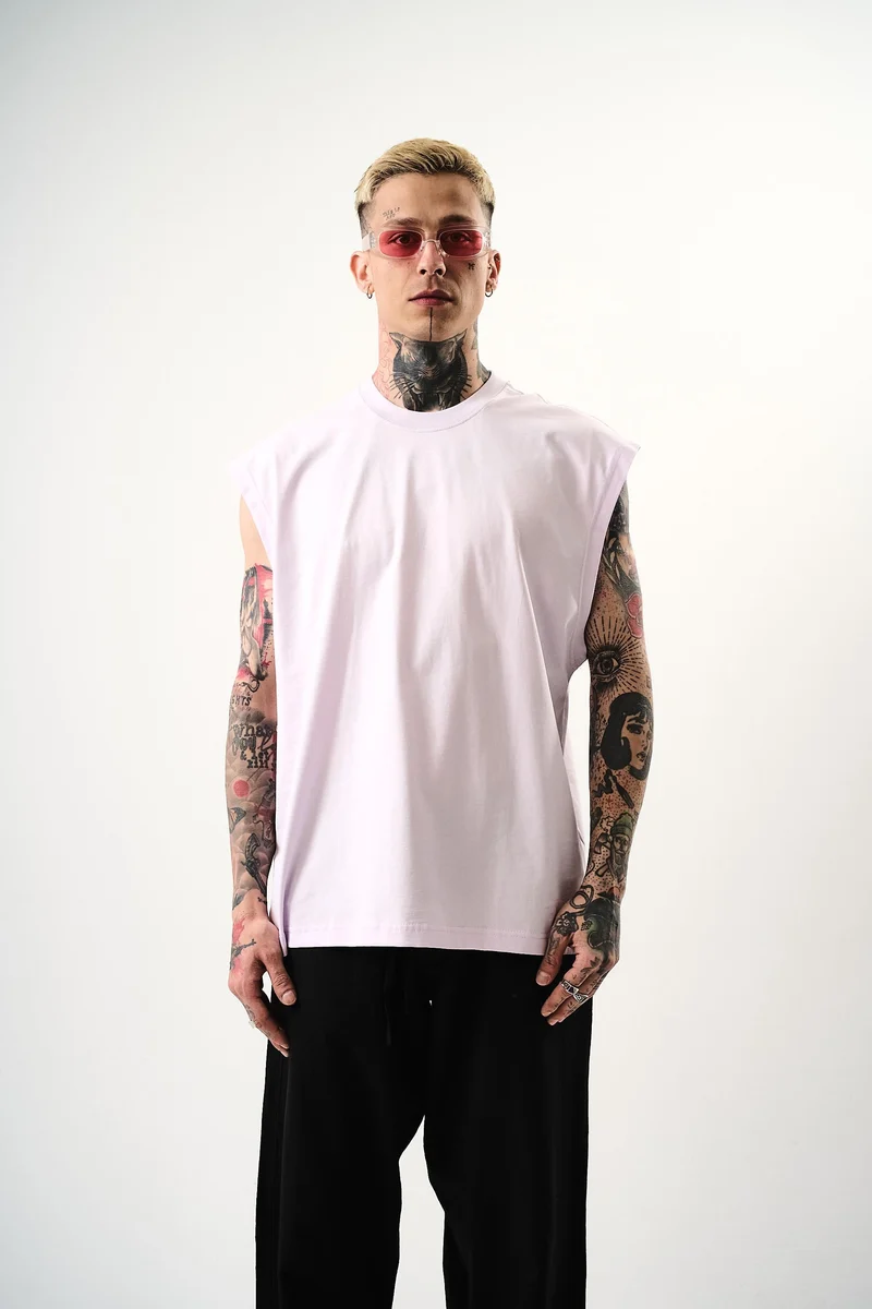 Basic Sleeveless Oversize T-Shirt Lilac
