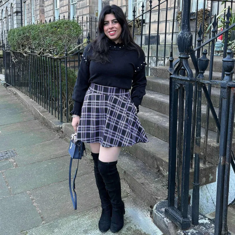 Plaid Mini-Flare Skirt - Moorland