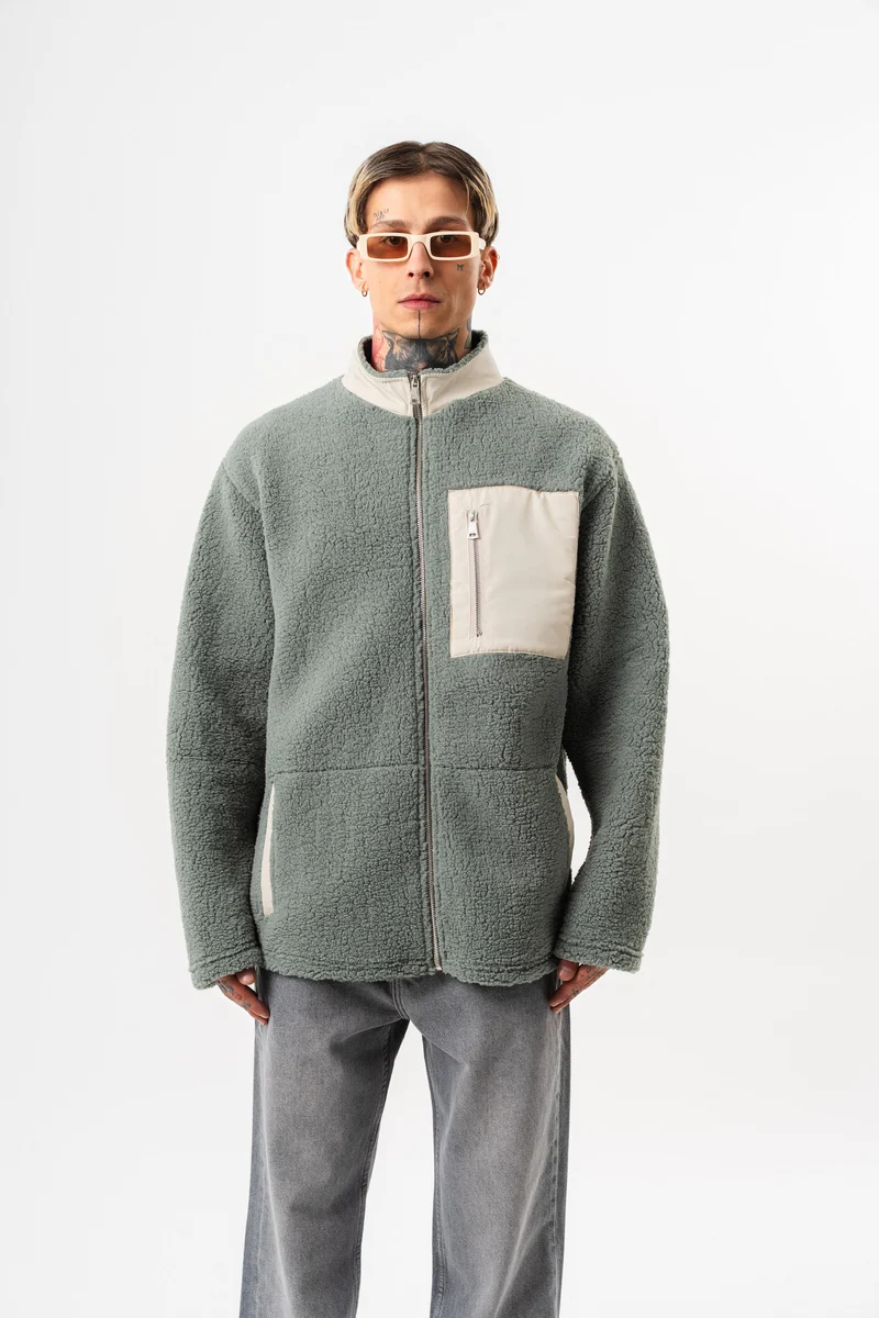 Men's Zip Oversize Teddy Jacket Green