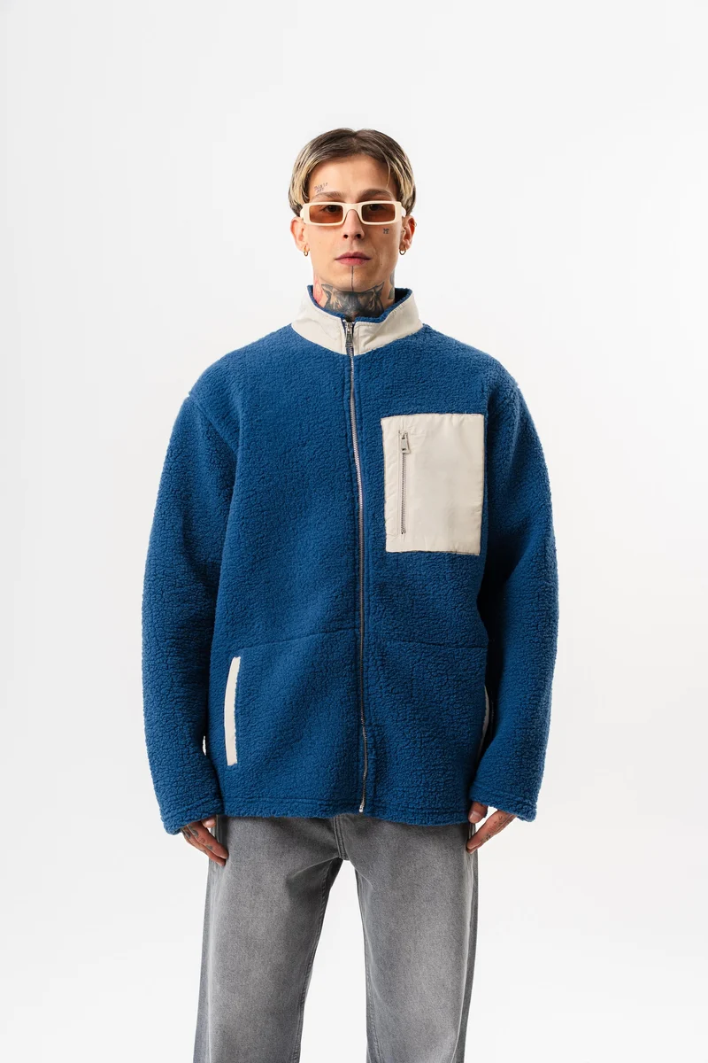 Men's Zip Oversize Teddy Jacket Navy