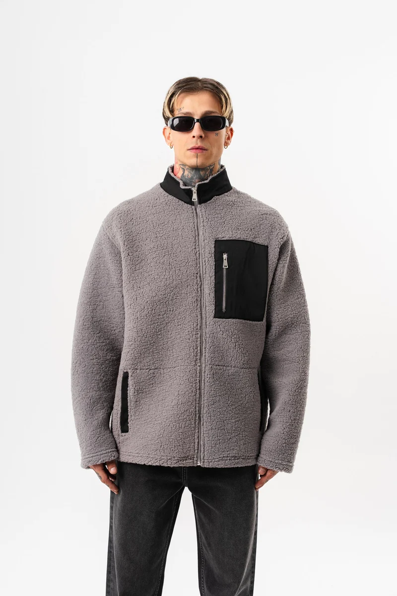 Men's Zip Oversize Teddy Jacket Grey