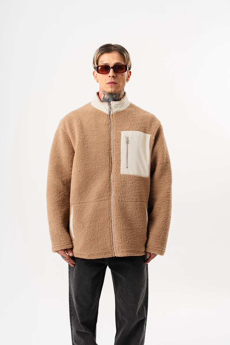 Men's Zip Oversize Teddy Jacket Brown