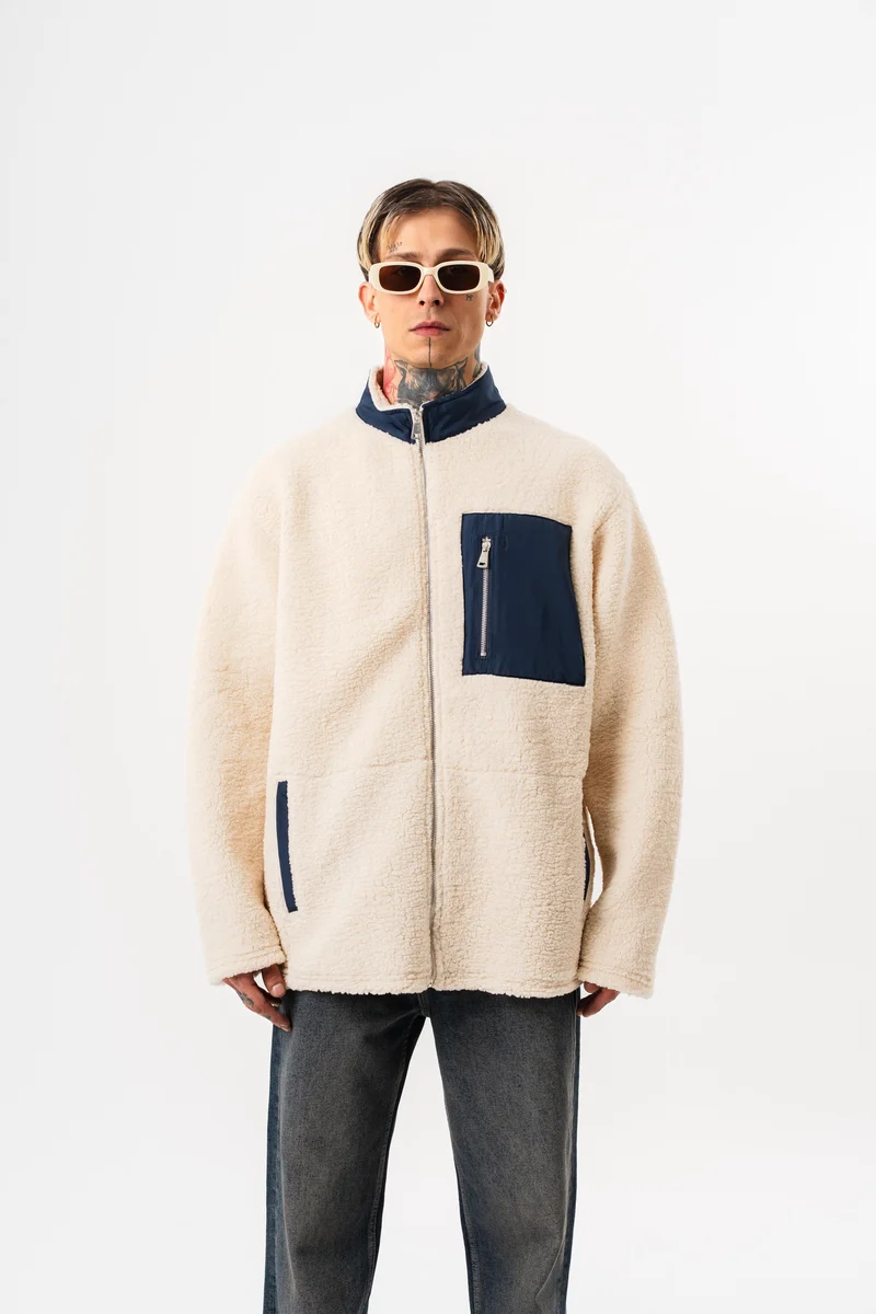 Men's Zip Oversize Teddy Jacket Ecru