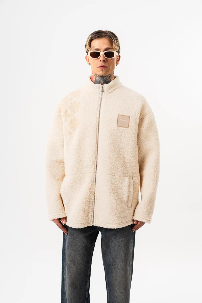 Men's ABSTD Zip Oversize Teddy Jacket Ecru