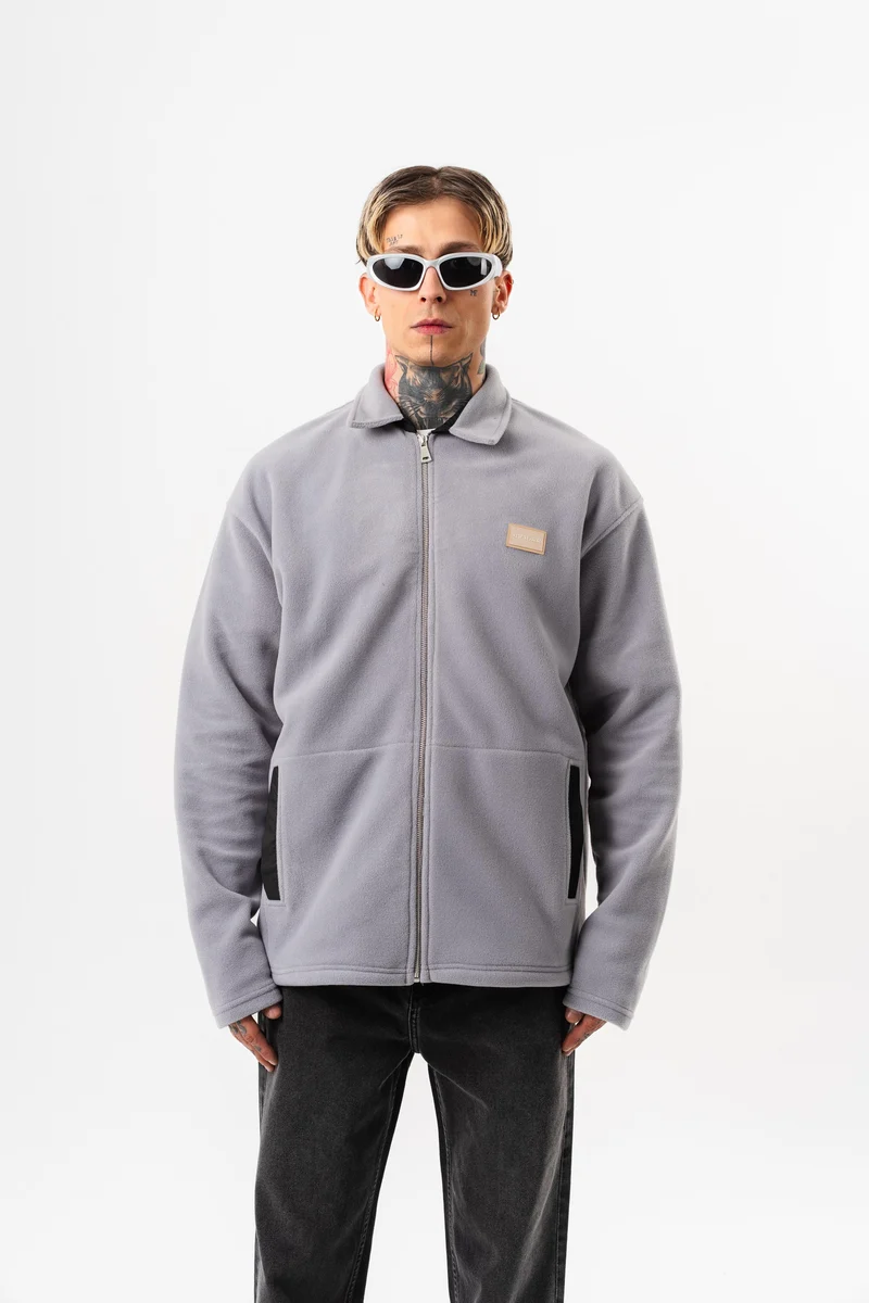 Men's Zip Oversize Fleece Jacket Grey