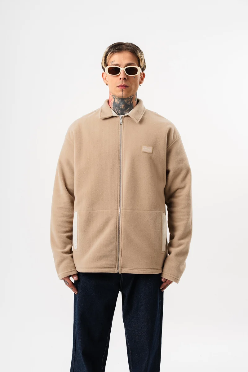 Men's Zip Oversize Fleece Jacket Beige