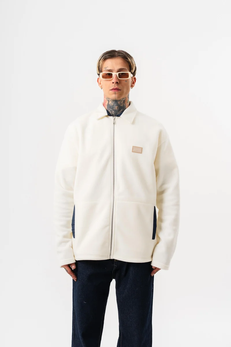 Men's Zip Oversize Fleece Jacket Ecru