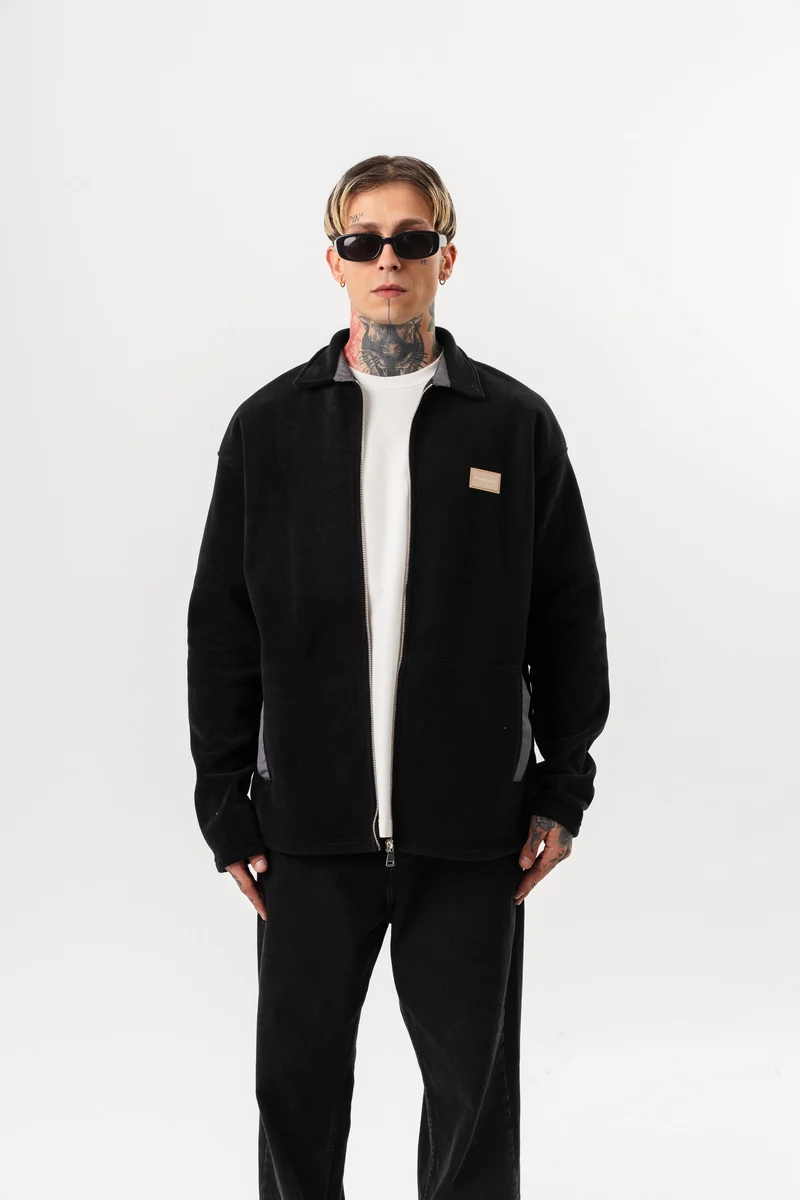 Men's Zip Oversize Fleece Jacket Black