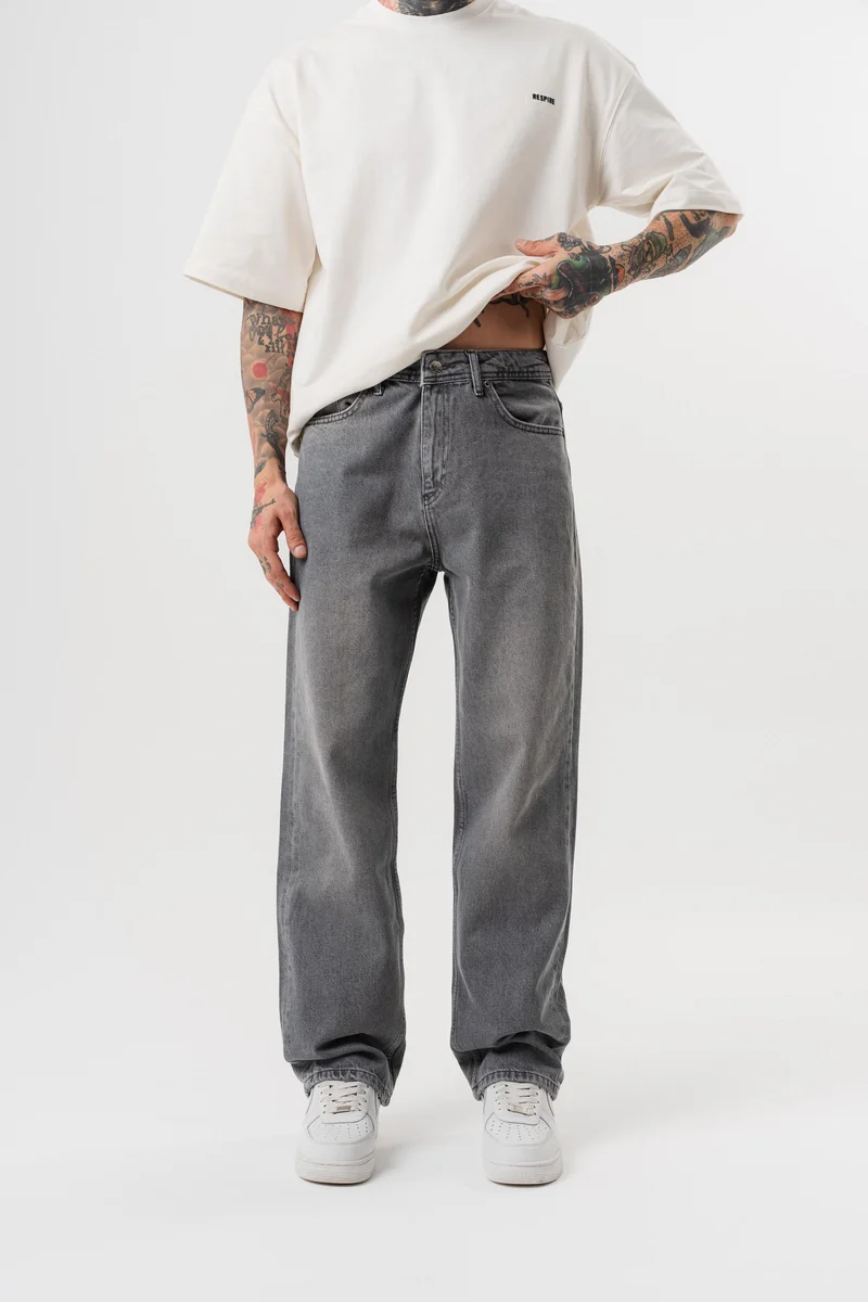 Washed Baggy Pants Dark Grey