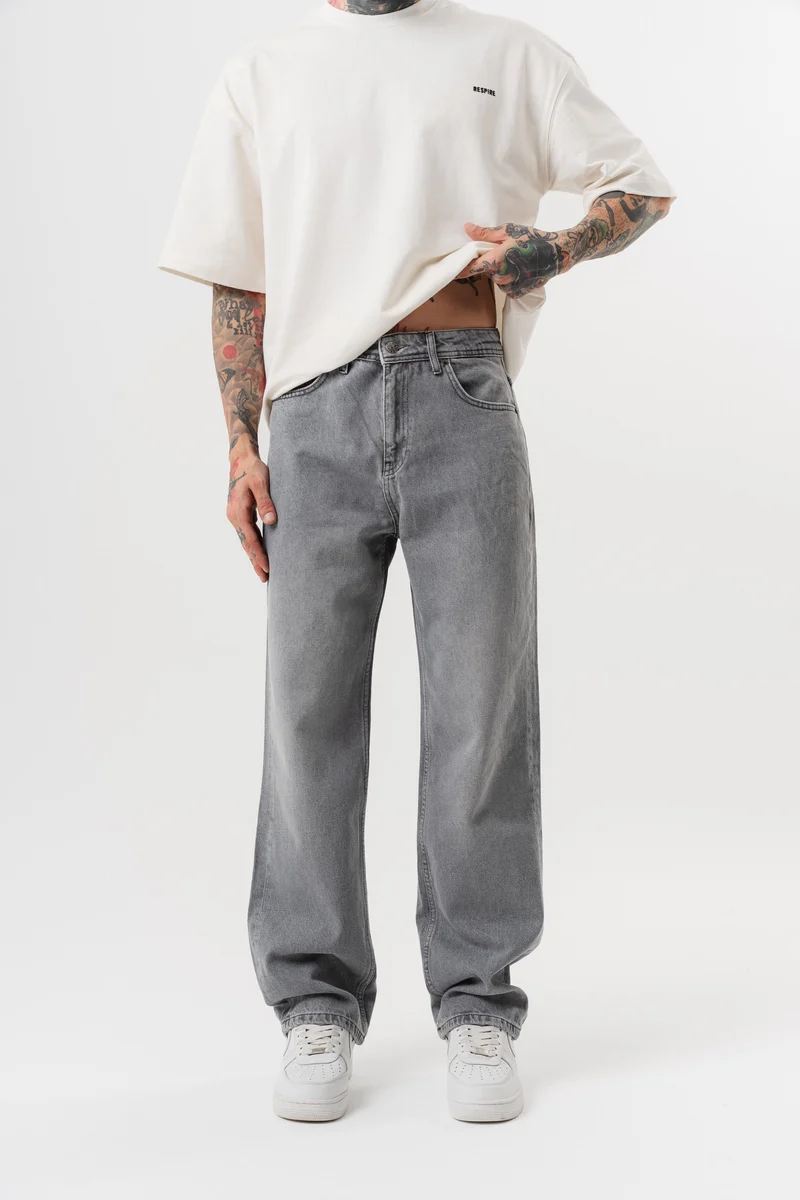 Washed Baggy Pants Light Grey