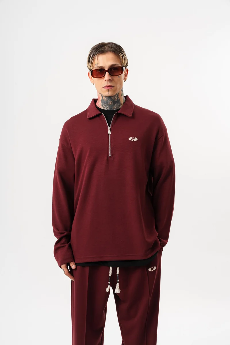 Half Zip Modal Sweatshirt Cherry
