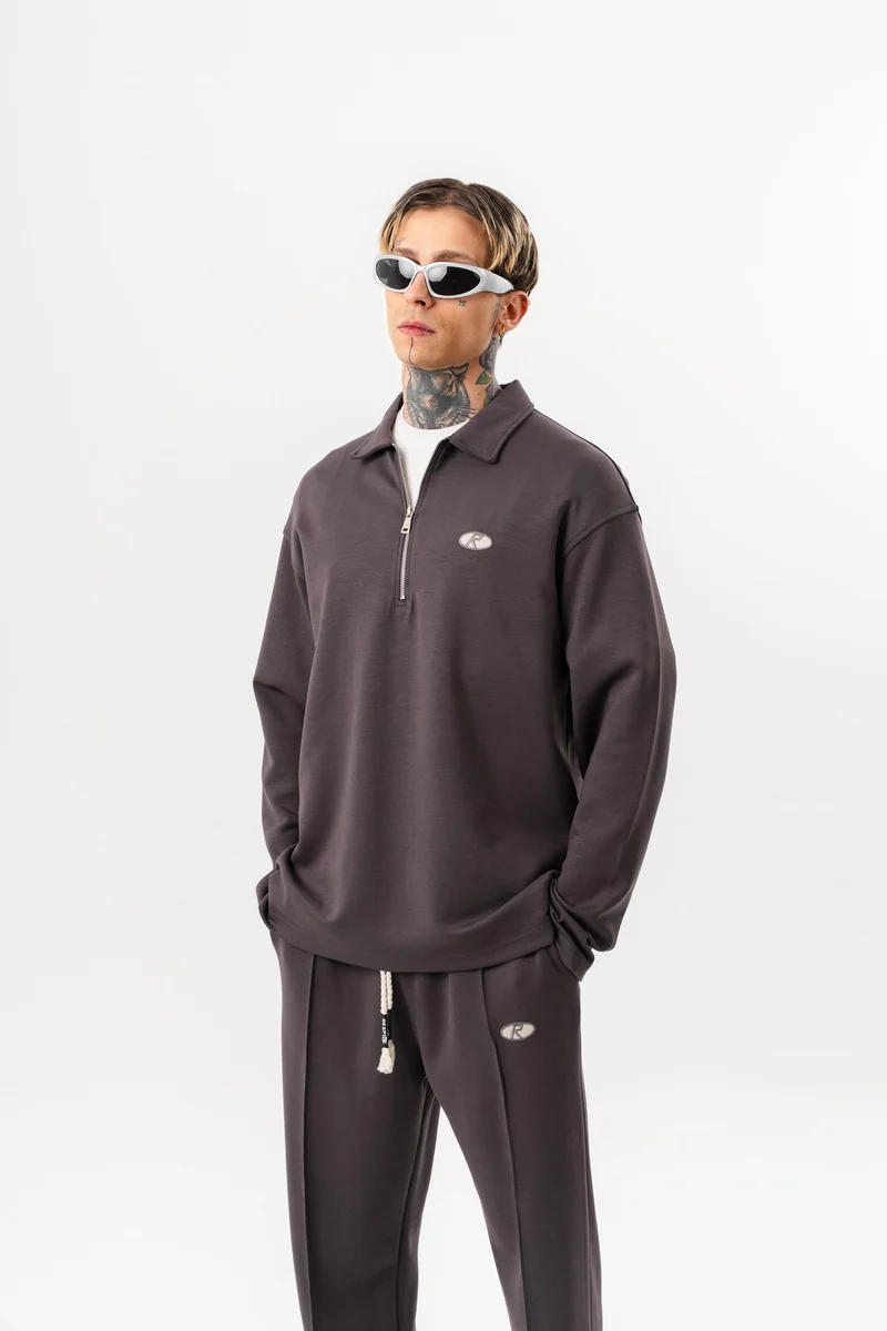 Half Zip Modal Sweatshirt Charcoal