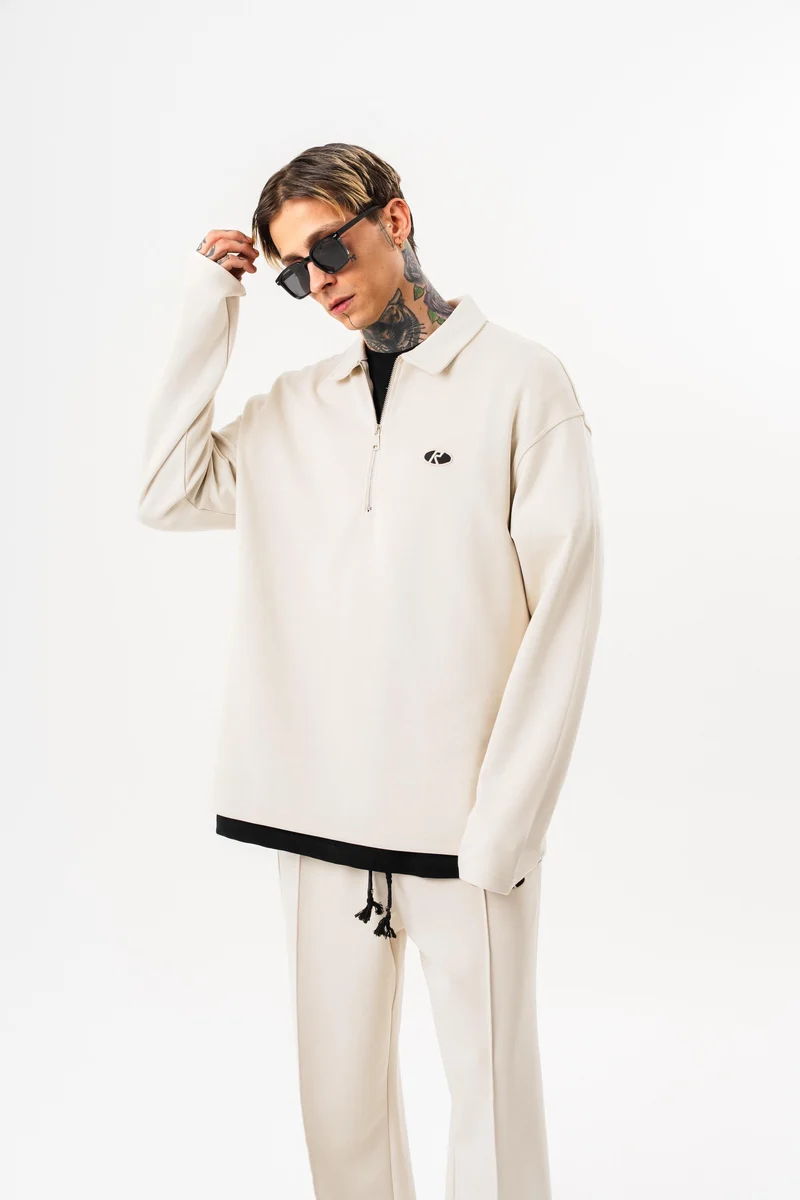 Half Zip Modal Sweatshirt Ecru
