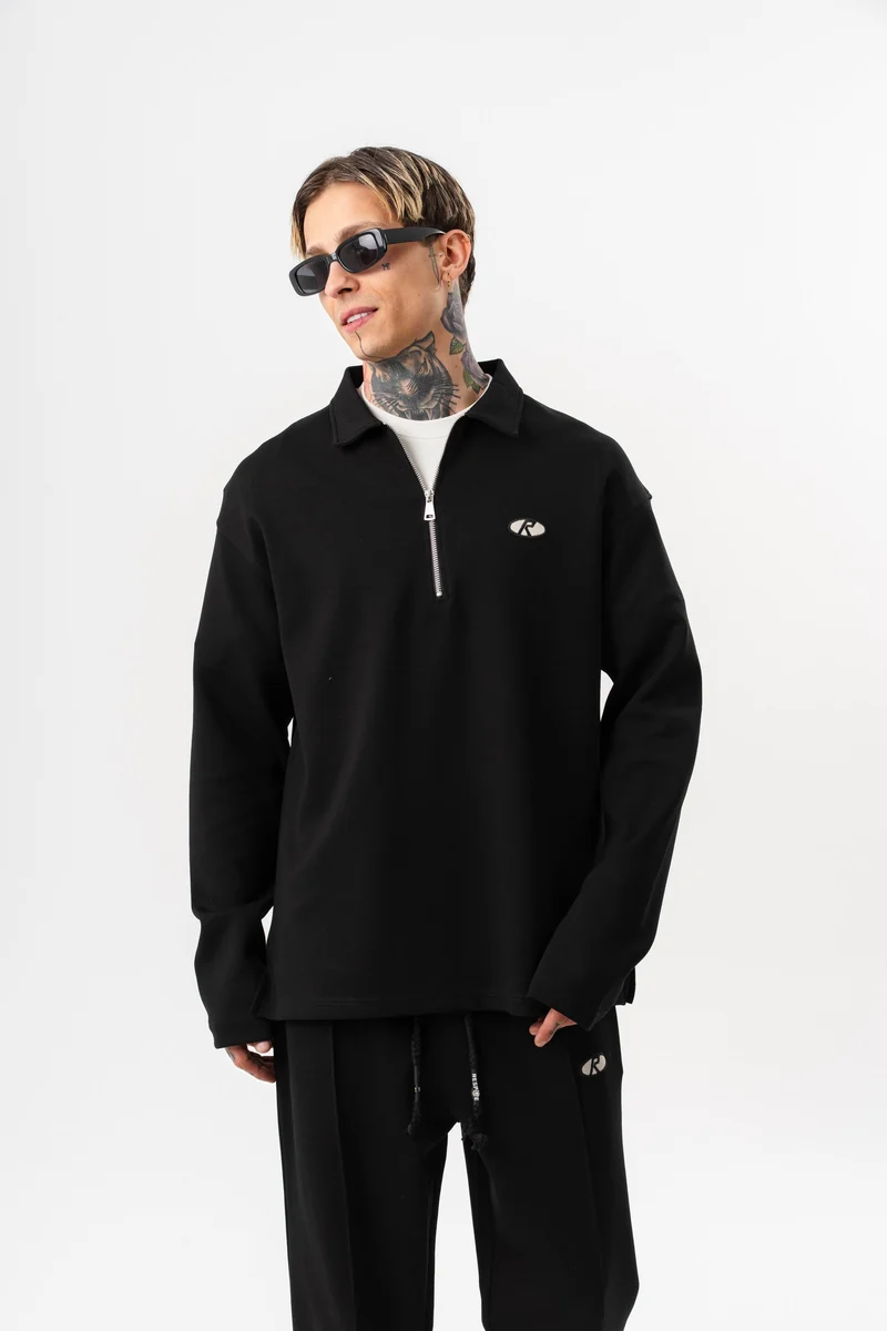 Half Zip Modal Sweatshirt Black