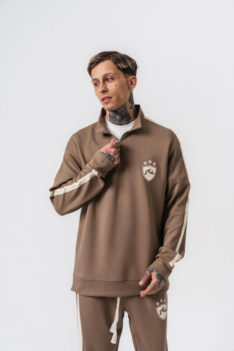 Striped Detail Half Zip Modal Sweatshirt Mink