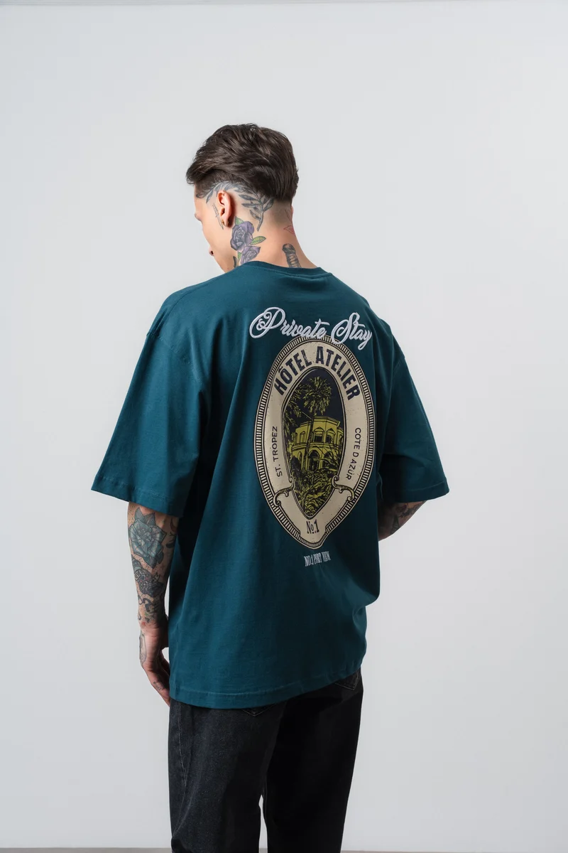 Men's Private Printed Oversize T-Shirt Emerald