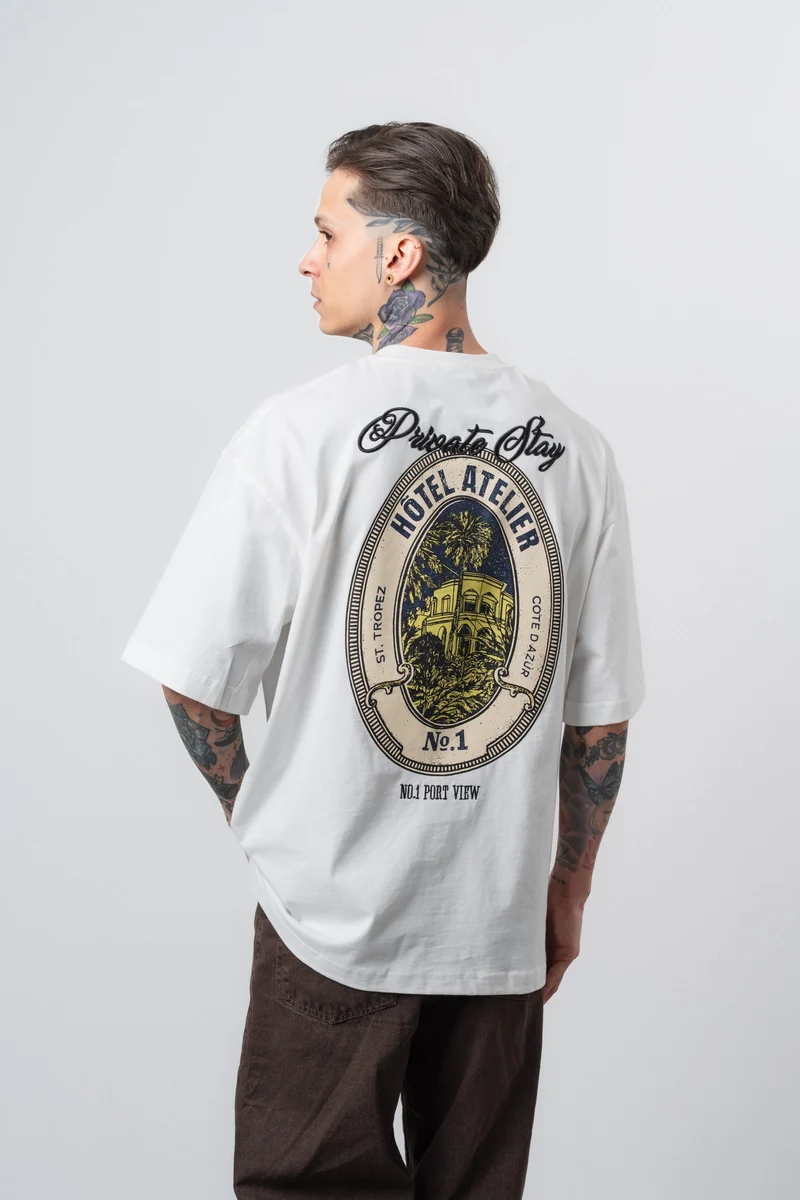 Men's Private Printed Oversize T-Shirt White