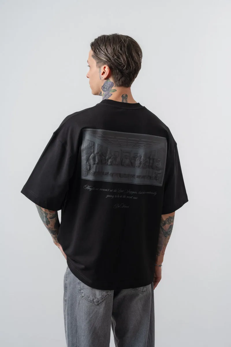 Men's Da Vinci Print Oversize T-Shirt Black