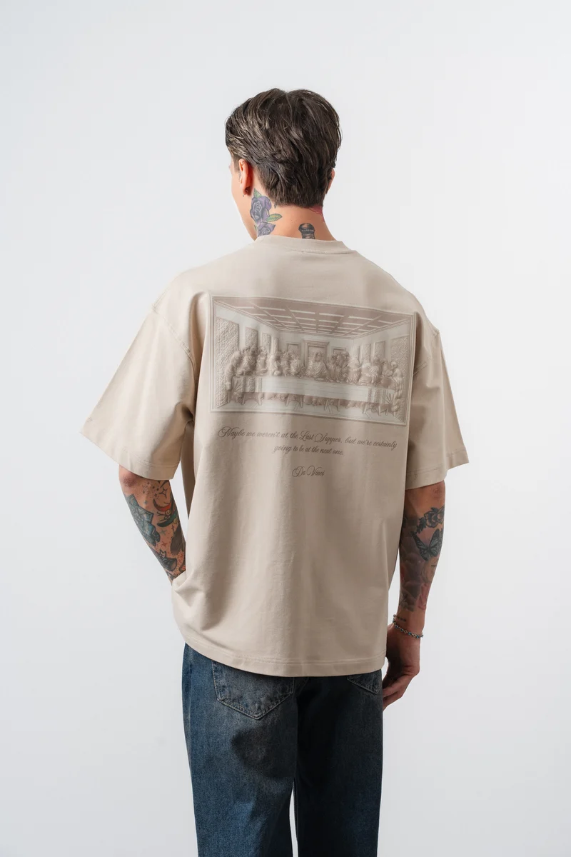 Men's Da Vinci Print Oversize T-Shirt Beige