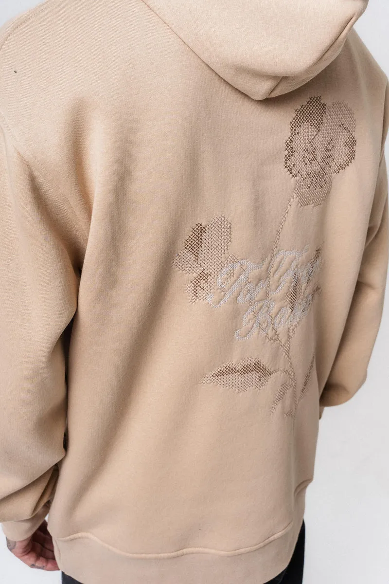 Far From Basic Embroidered Hooded Oversized Hoodie Beige