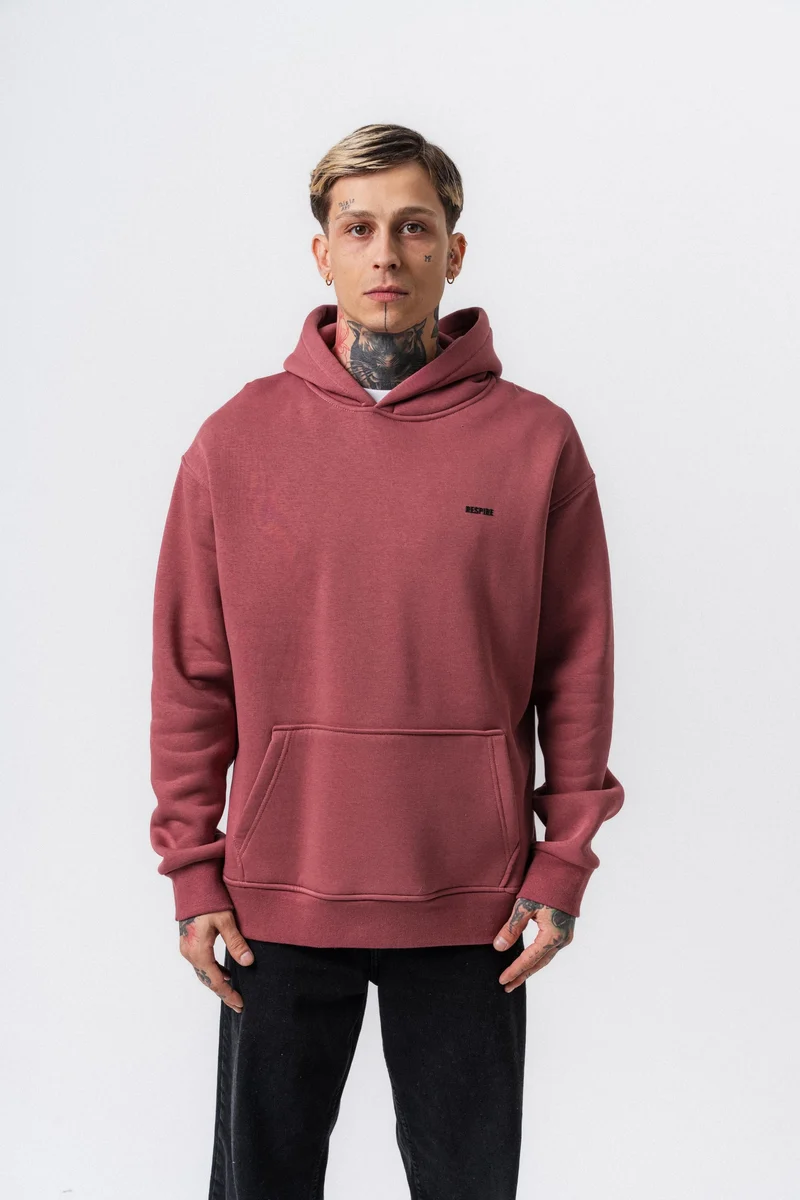Respire Text Detailed Hooded Basic Oversized Hoodie Rose