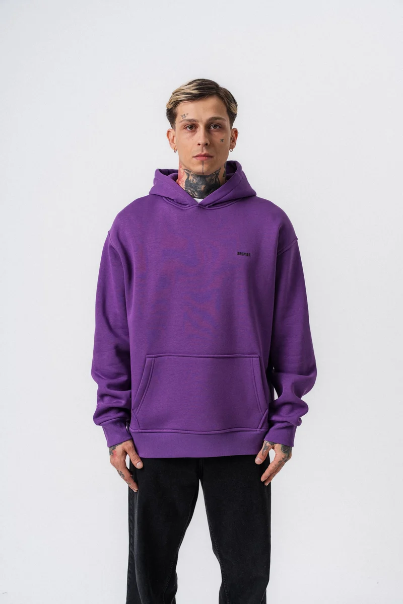 Respire Text Detailed Hooded Basic Oversized Hoodie Lilac