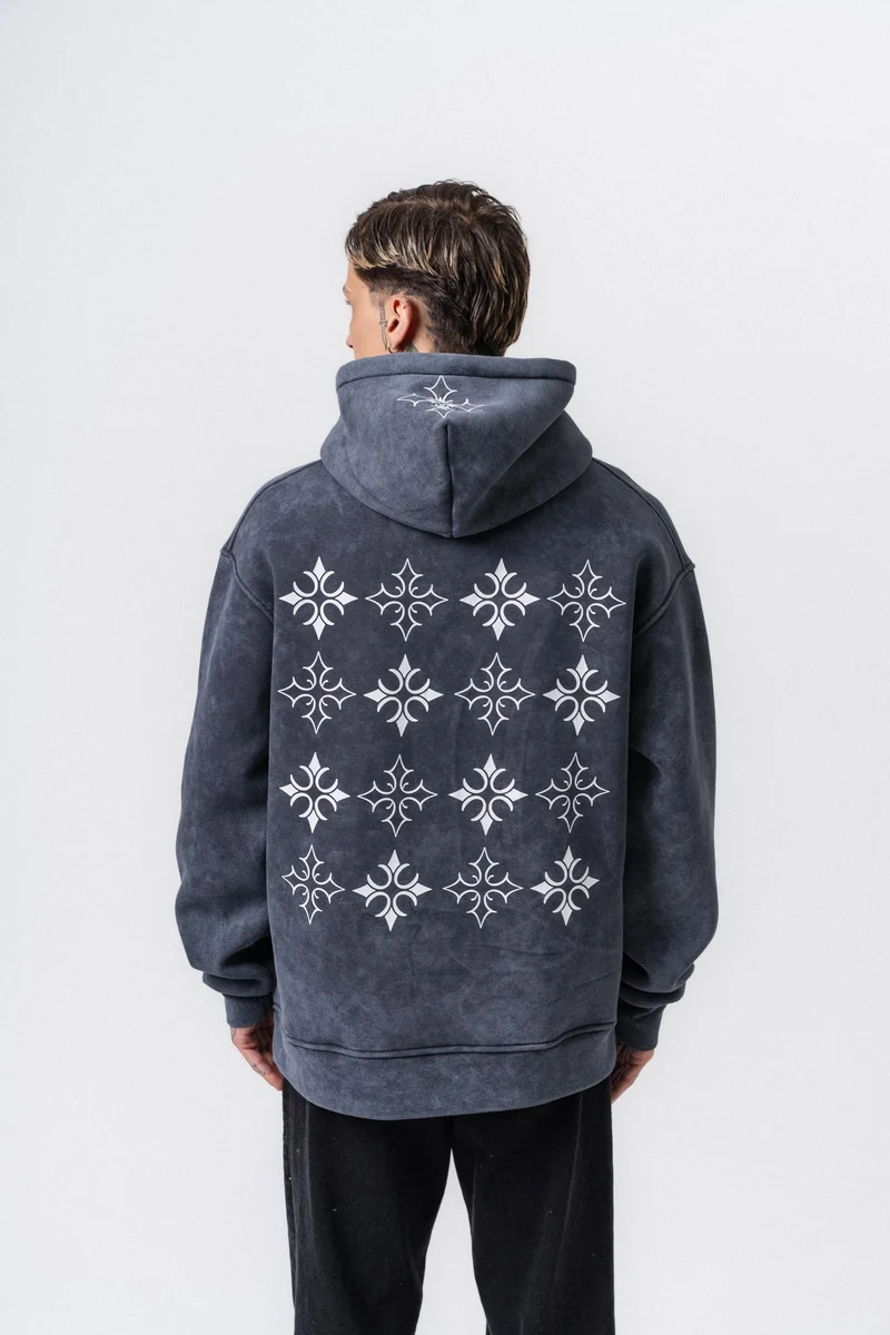 Muse Printed Washed Hooded Oversized Hoodie Charcoal