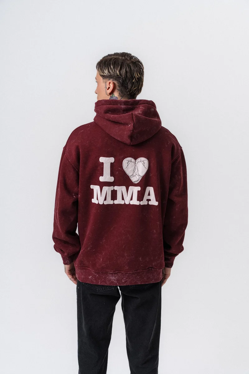 MMA Printed Hooded Oversized Hoodie Burgundy