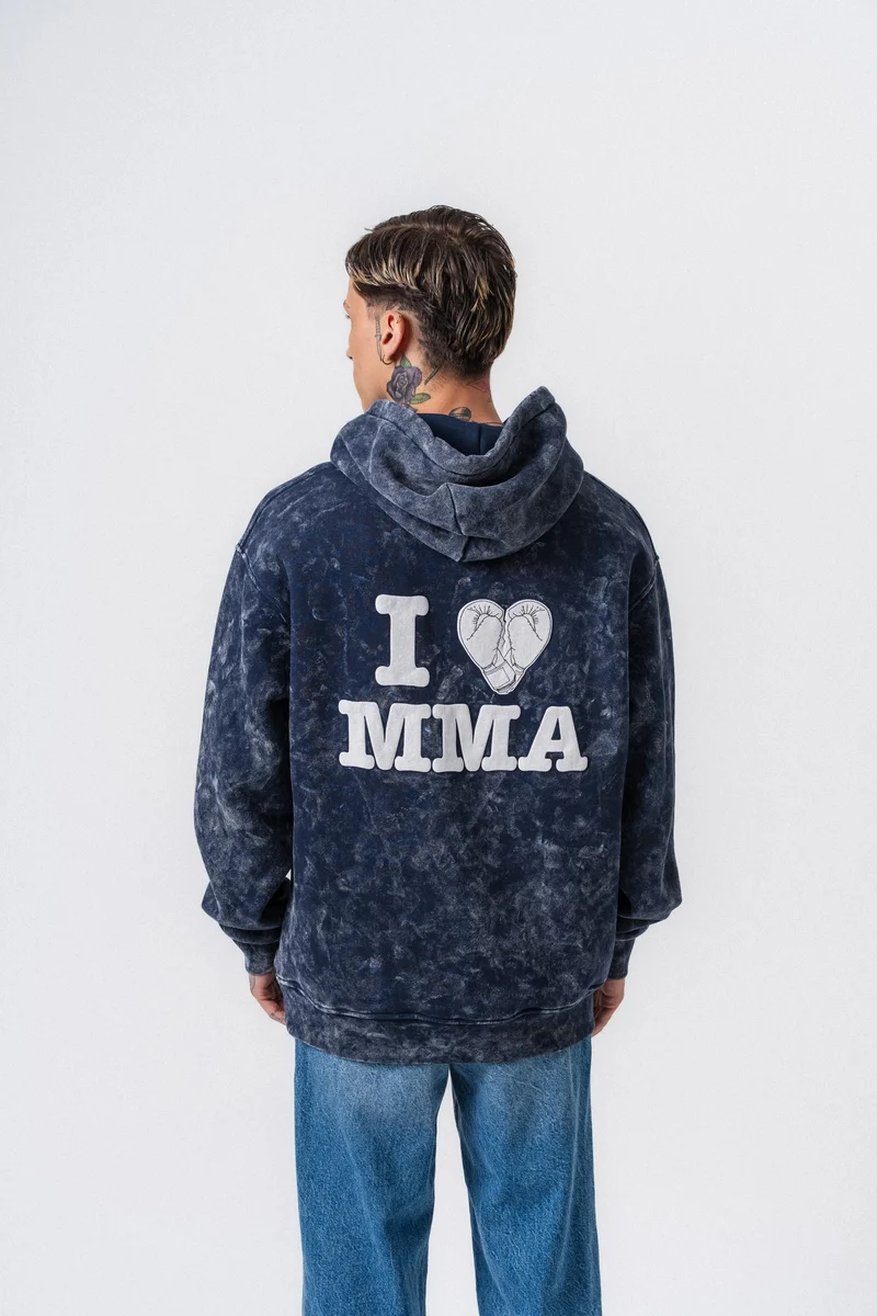 MMA Printed Hooded Oversized Hoodie Navy