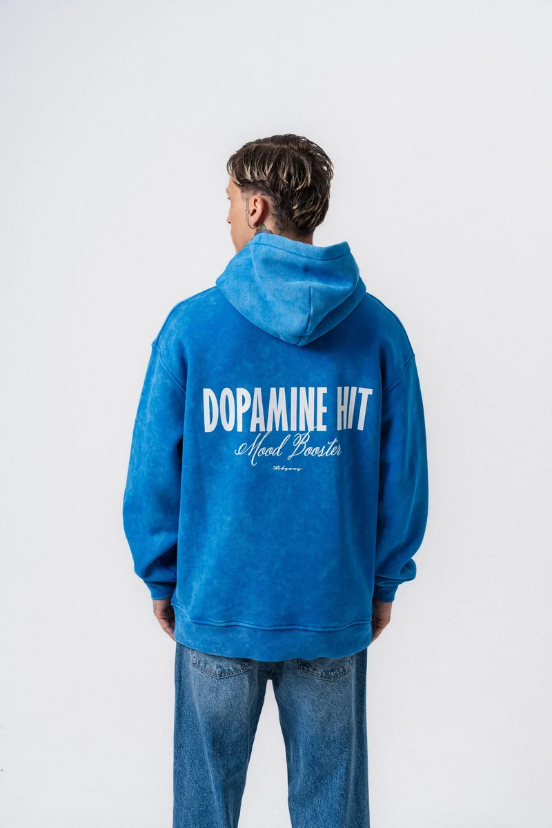 Dopamine Hit Printed Hooded Oversized Hoodie Blue