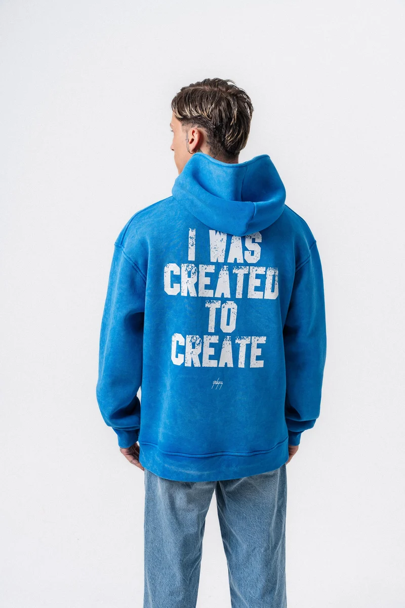Create Printed Hooded Oversized Hoodie Blue