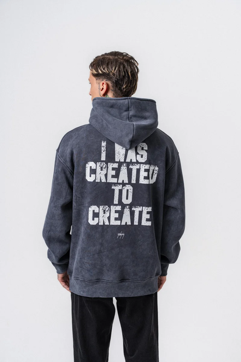 Create Printed Hooded Oversized Hoodie Charcoal