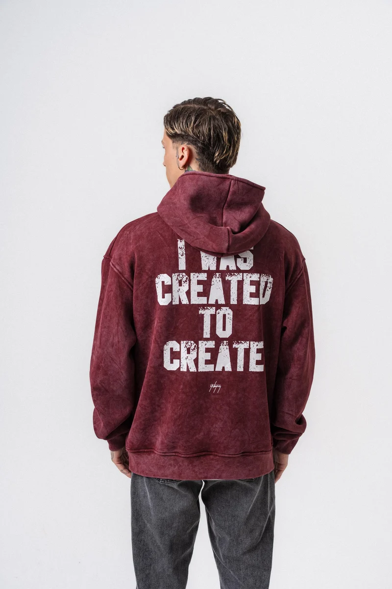 Create Printed Hooded Oversized Hoodie Burgundy