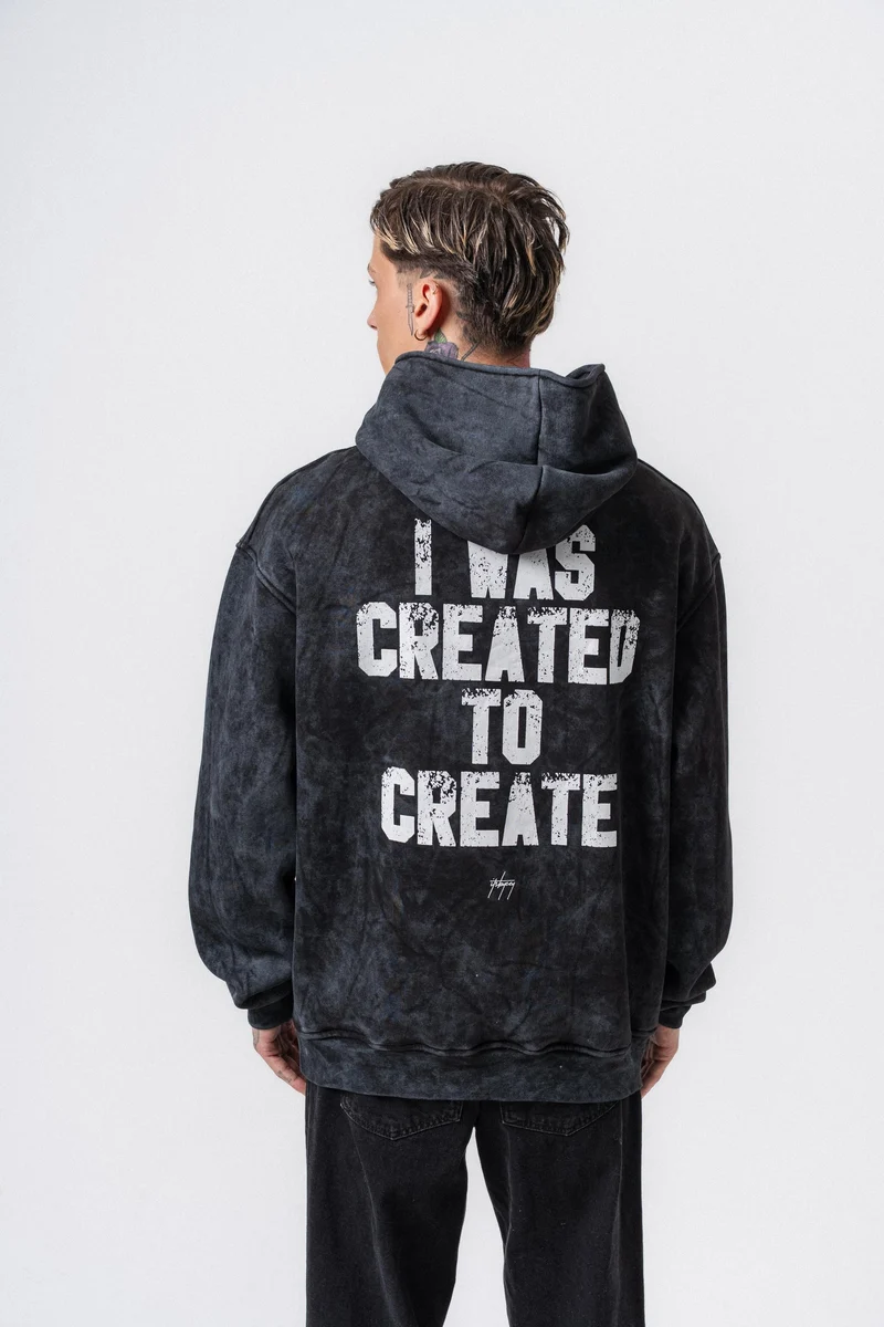 Create Printed Hooded Oversized Hoodie Black