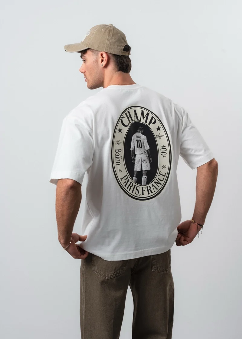 Men's Zidane Printed Oversize T-Shirt Ecru