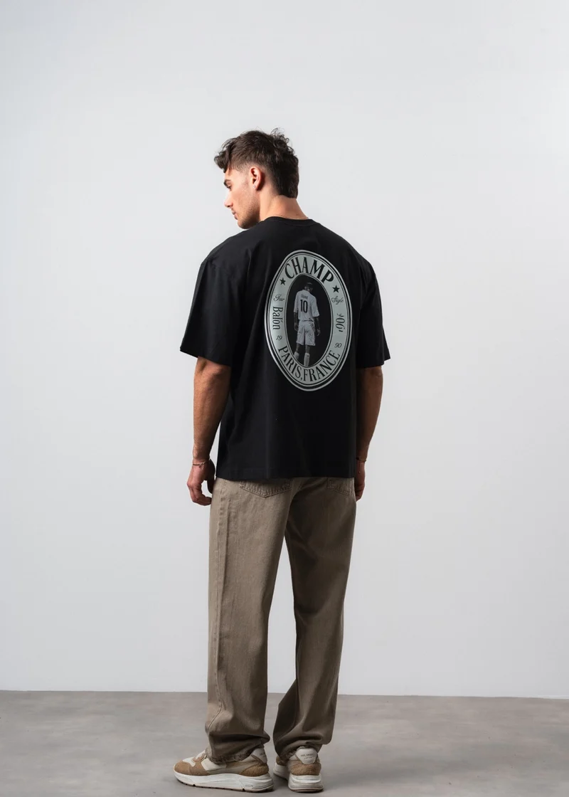 Men's Zidane Print Oversize T-Shirt Black