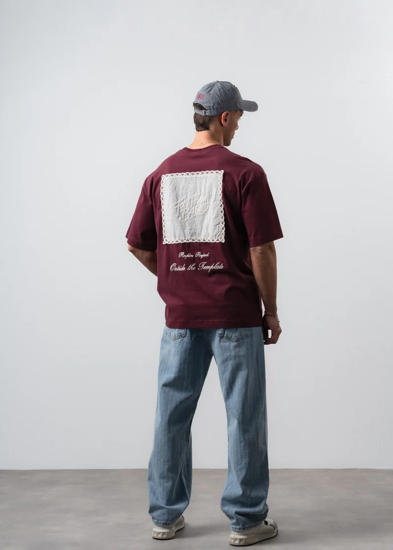 Men's Far From Basic Embroidered Oversize T-Shirt Burgundy