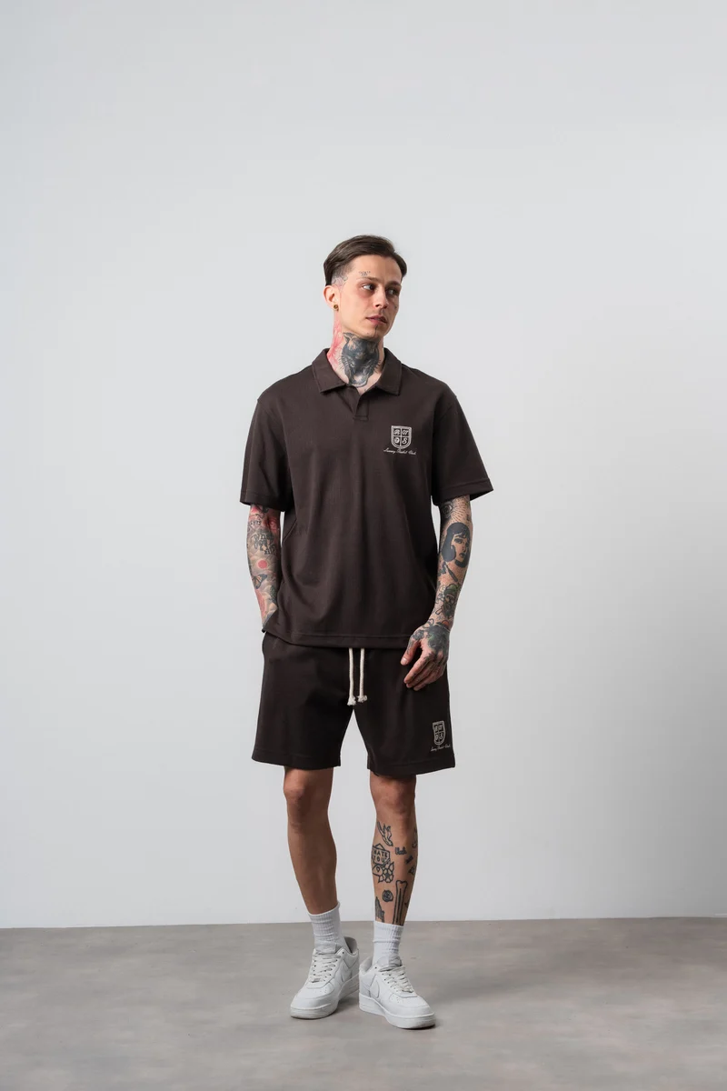 Men's Rocket Club Print Regular Fit T-Shirt and Shorts Set Brown