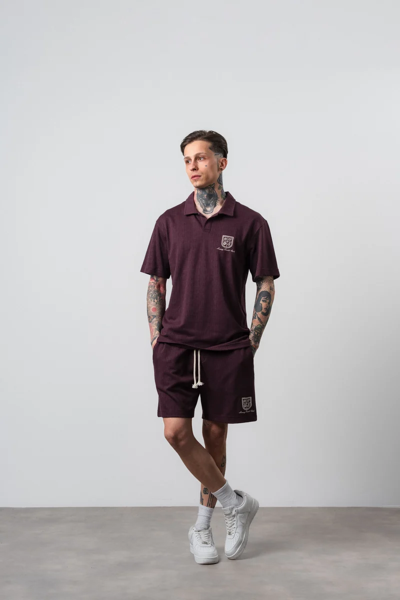 Men's Rocket Club Print Regular Fit T-Shirt and Shorts Set Burgundy
