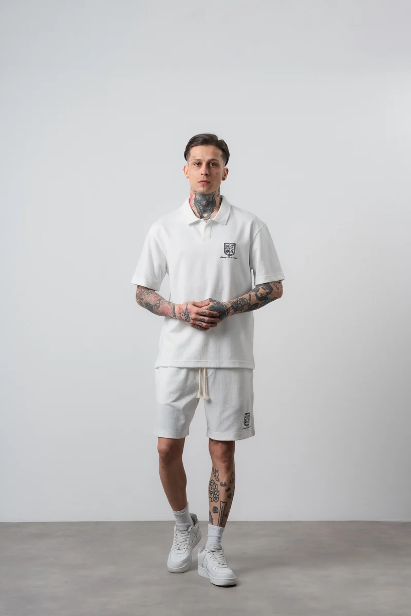 Men's Rocket Club Print Regular Fit T-Shirt and Shorts Set Ecru