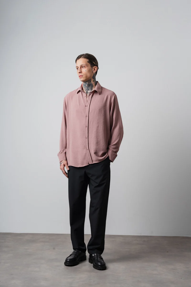 Men's Embroidered Long-Sleeve Aerobin Oversize Shirt Rose