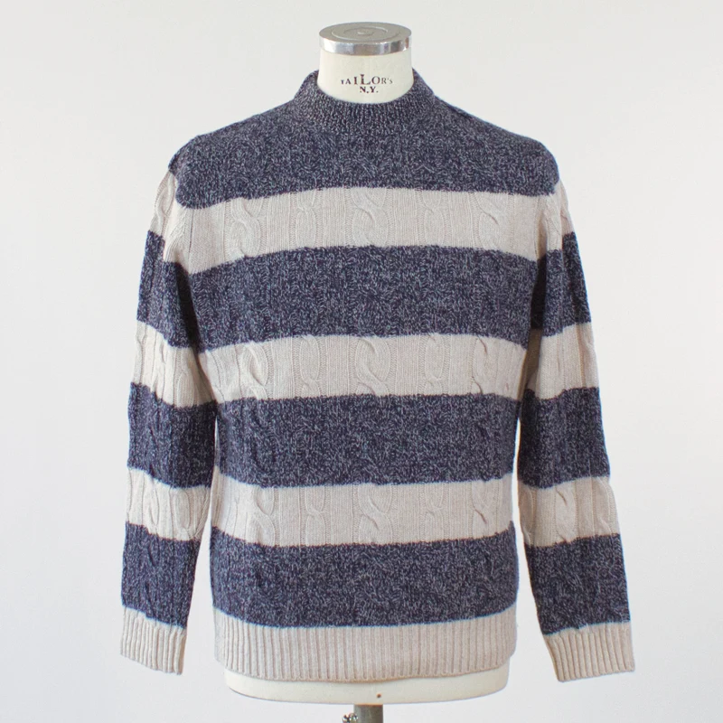 Wool & Co Kabestickad tröja, Blå/Vit