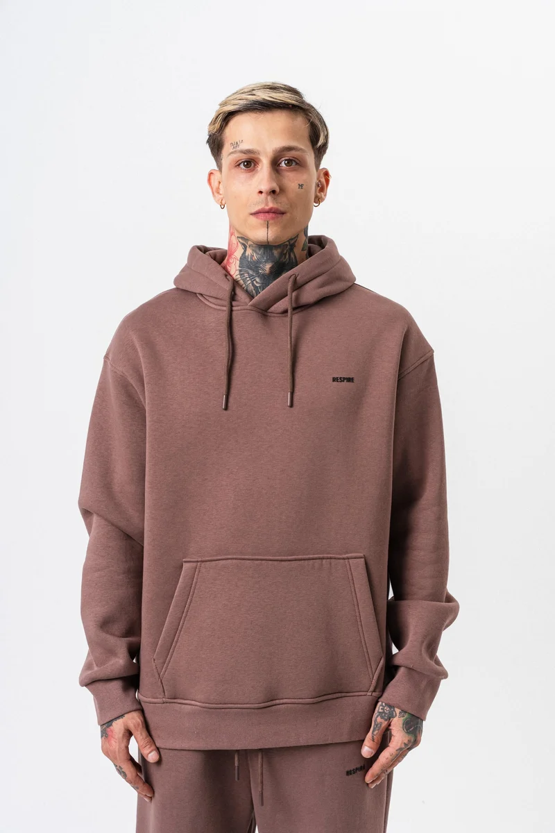 Respire Text Detailed Hooded Basic Oversized Hoodie Cocoa