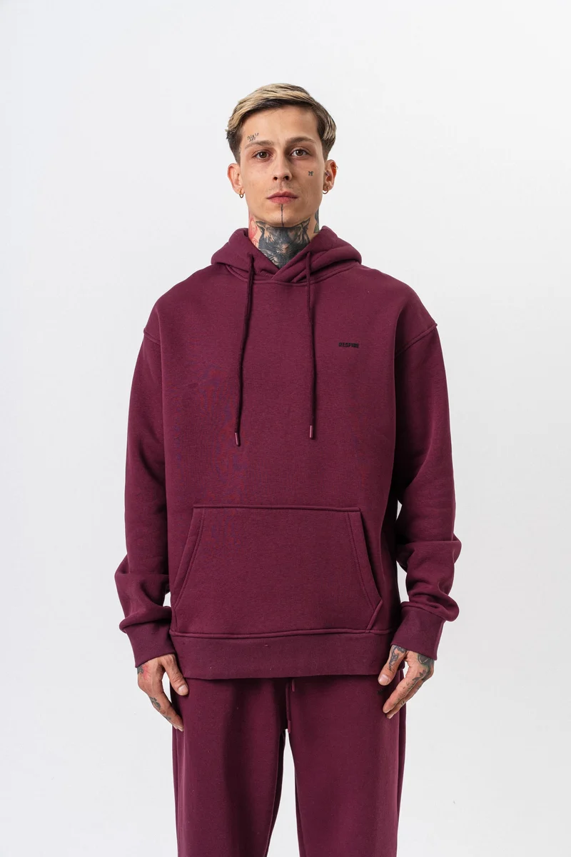 Respire Text Detailed Hooded Basic Oversized Hoodie Cherry