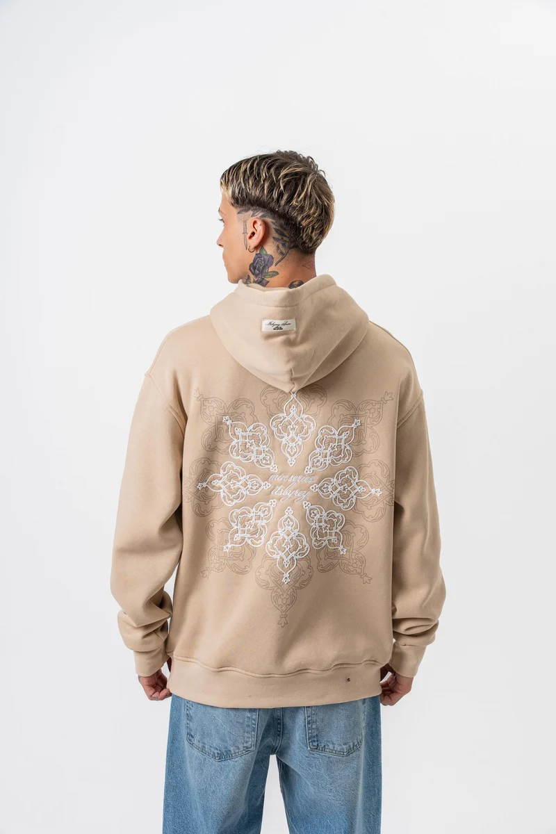 Itsbyzey Embroidered Hooded Oversized Hoodie Beige