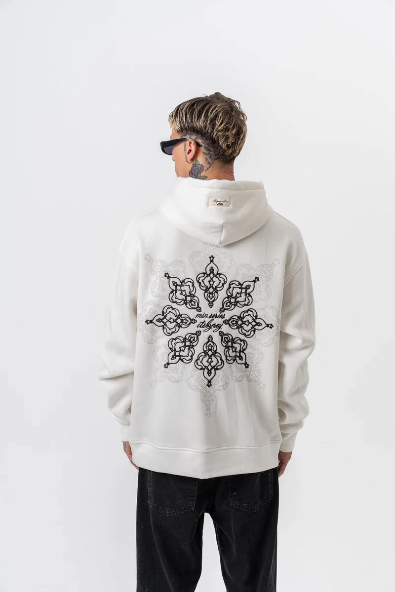 Itsbyzey Embroidered Hooded Oversized Hoodie Ecru