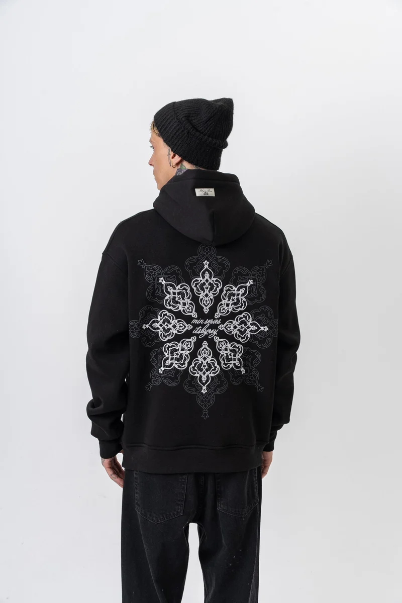Itsbyzey Embroidered Hooded Oversized Hoodie Black
