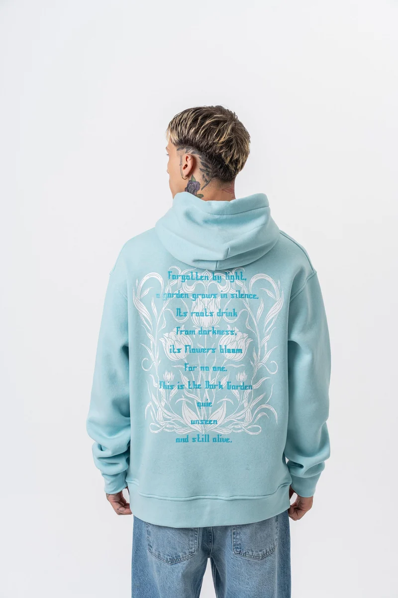 Garden Printed Hooded Oversized Hoodie Baby Blue