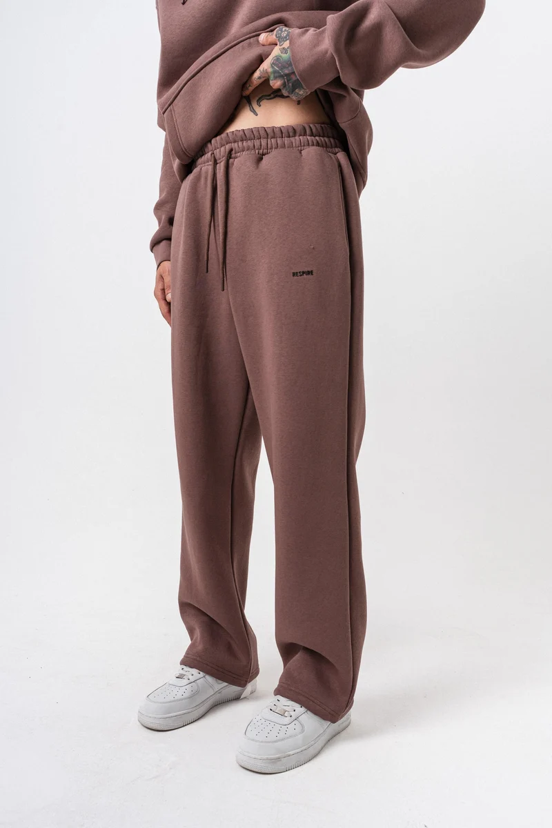 Respire Text Detail Basic Baggy Sweatpants Cocoa