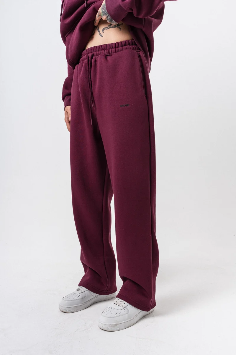Respire Text Detail Basic Baggy Sweatpants Cherry